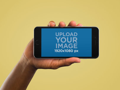 Black iPhone 6 in Landscape Position Over Transparent Background Mockup