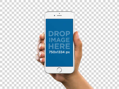 White iPhone 6 Held Vertically Over a Solid Backdrop a11188