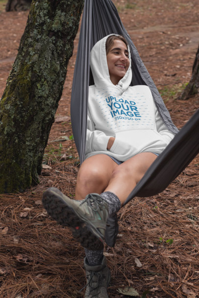 Pullover Hoodie Mockup of a Woman in a Hammock