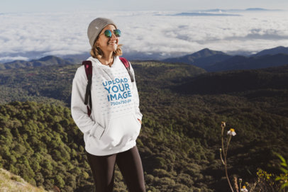 Mockup of a Hiker Wearing a Pullover Hoodie 
