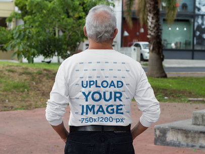 Back of an Elderly Man Wearing a Long Sleeve Tee Mockup at a Park