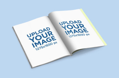 Open Magazine Mockup Featuring a Solid Color Surface 
