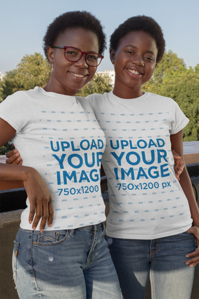 T-Shirt Mockup of Mother and Daughter Posing