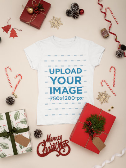 Mockup of a Crewneck T-Shirt Placed with Some Christmas Decorations 