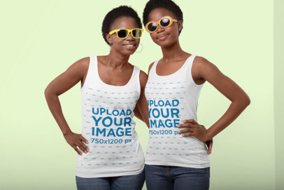 Mockup of a Mother and Daughter Wearing Tank Tops at a Studio 30619