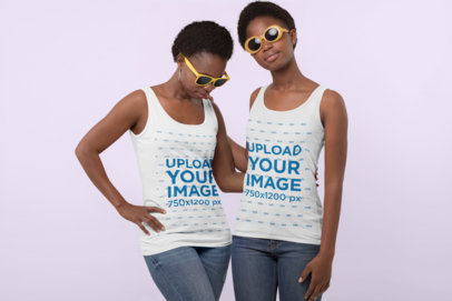 Tank Top Mockup Featuring a Mother and Daughter Wearing Sunglasses at a Studio 30620