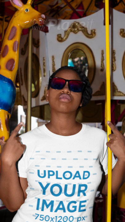 Stop Motion T-Shirt Video of a Cool Woman on a Carousel 