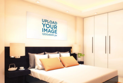 Mockup of a Horizontal Art Print at a Neat Bedroom