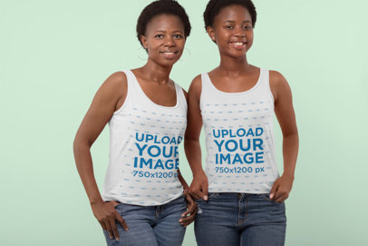 Mockup of a Woman and Her Mother Wearing Tank Tops at a Studio 30621