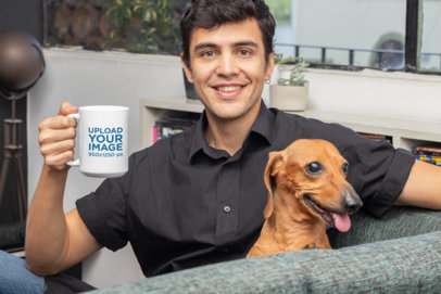 15 oz Mug Mockup of a Man Sitting with His Dog