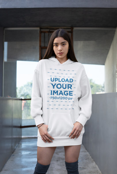 Hoodie Dress Mockup Featuring a Serious Woman 30512
