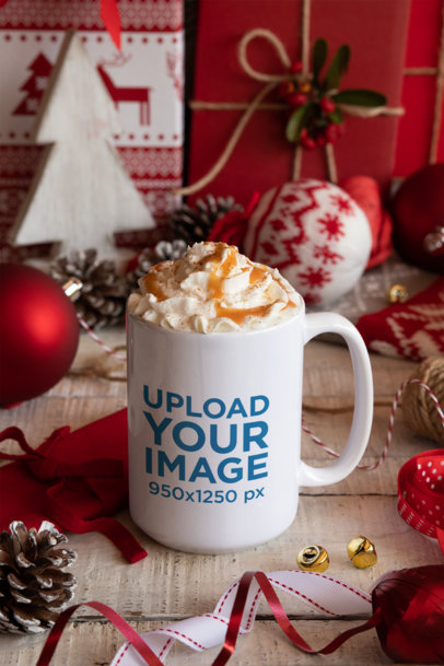 Mockup of a 15 oz Mug Placed in Christmas Table Setting 30650