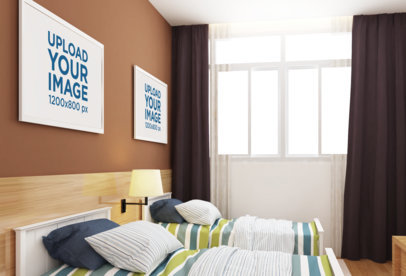Mockup of Two Decorative Art Prints over a Bedroom Wall 