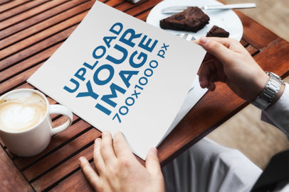 Magazine Mockup Featuring a Man at a Coffeehouse