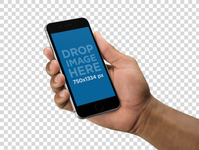 Man Holding an iPhone 6s Over a Transparent Background Mockup a11084