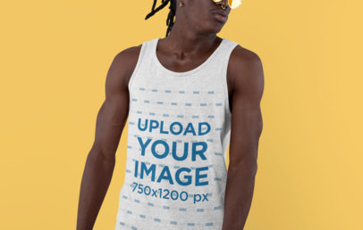 Cropped Face Mockup of an Edgy Man Wearing a Heathered Tank Top at a Studio