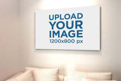 Mockup of a Horizontal Art Print in a Pearl-Color Living Room