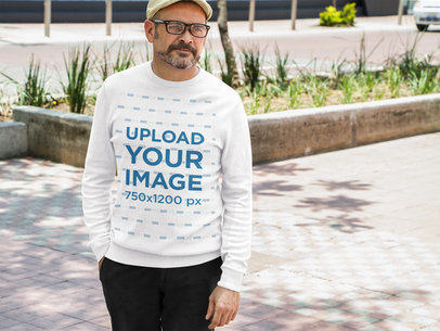 T-Shirt Mockup of an Elder Hispanic Man in an Outdoor Space
