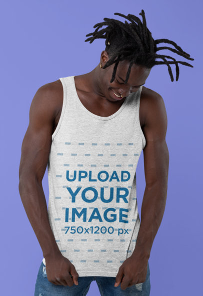 Heathered Tank Top Mockup of a Man with Locs at a Studio