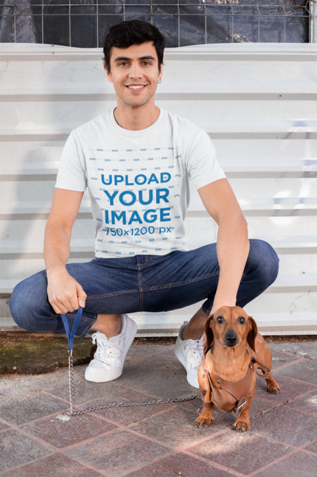 T-Shirt Mockup of a Man Posing with His Dog