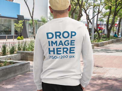 Back of a Senior Man Wearing a Long Sleeve Tee Mockup Outdoors