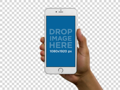 Mockup of a Woman Holding an iPhone 6 Plus Over a Null Background