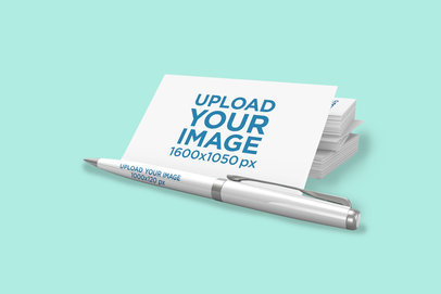Mockup of a Business Card and a Pen in a Minimalistic Setting