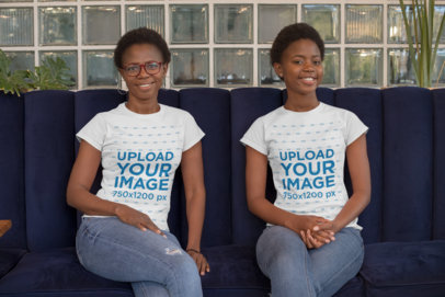 Mockup of a Mom and Daughter Wearing T-Shirts and Smiling