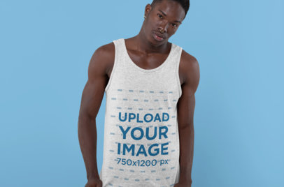 Mockup of an Edgy Man with a Heathered Tank Top at a Studio