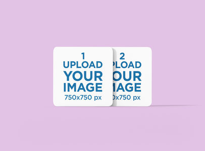 Mockup Featuring a Pair of Square Coasters Standing Against a Solid Color Backdrop 1223-el