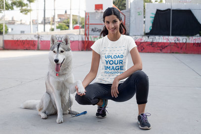 T-Shirt Mockup of a Woman Training Her Dog 