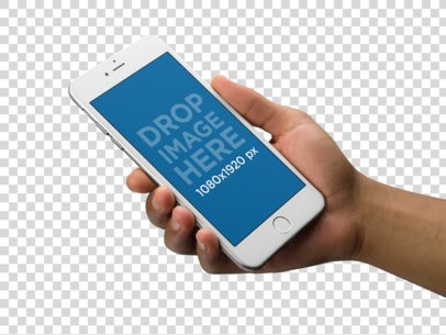 Mockup of a Hand Holding an iPhone 6 Plus Over a Transparent Background