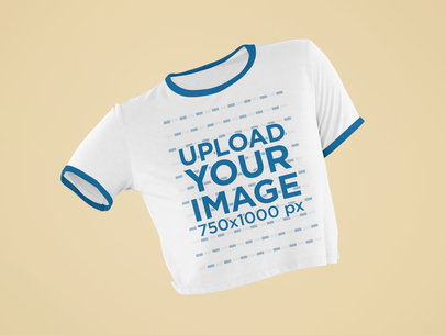 Ghosted Mockup Featuring a Crop Top Ringer T-Shirt Against a Plain Background