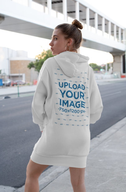 Back View Mockup of a Woman in a Hoodie Dress