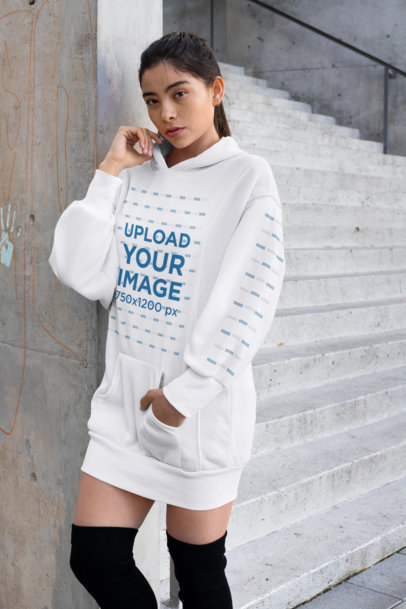Hoodie Dress Mockup of a Woman Wearing High Boots 