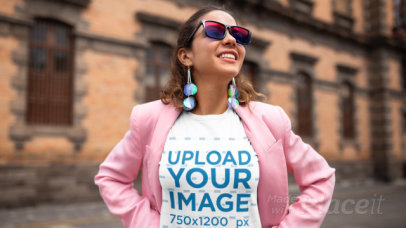 Stop Motion Video of a Woman with a T-Shirt Posing in the Street 