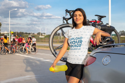 T-Shirt Mockup Featuring a Female Cyclist 