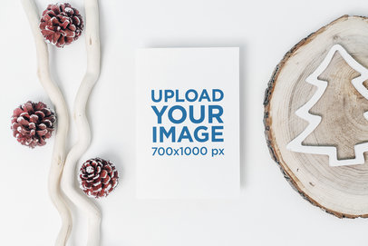 Mockup of a Postcard Placed by Some Xmas Decorations 