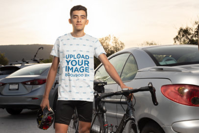 Mockup of a Male Cyclist Wearing a Sublimated T-Shirt 