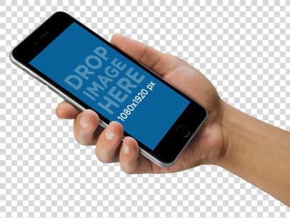 Black iPhone 6 Plus Held in Hand Over a Plain Background a11219