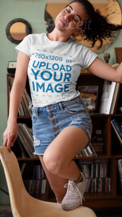 T-Shirt Video of a Woman Posing on a Chair 