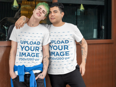Mockup of an LGBT Couple Wearing T-Shirts