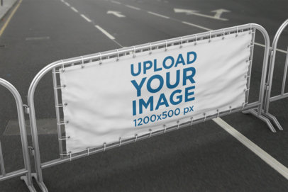 Horizontal Banner Mockup Featuring a Barrier Banner on a Street