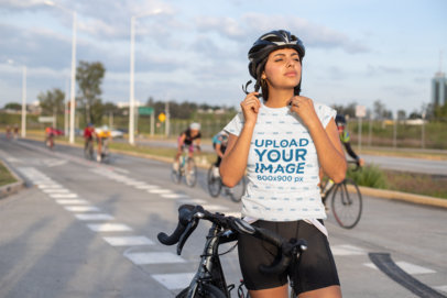 Sublimated T-Shirt Mockup Featuring a Female Cyclist