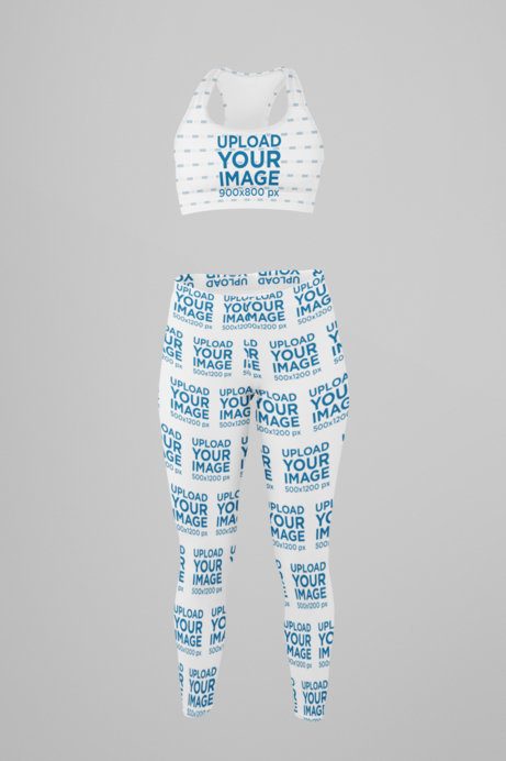 Ghosted Mockup of a Woman Wearing a Sports Bra and Leggings at a Studio