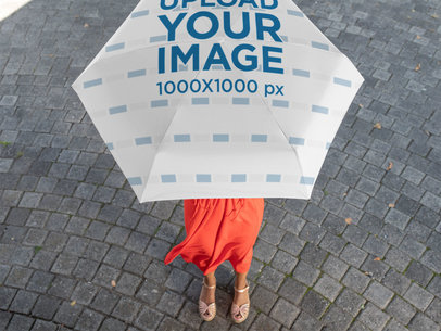 Top View Mockup of a Woman Holding an Umbrella