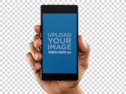 Sony Xperia Z5 Mockup Held Vertically Over a Transparent Background