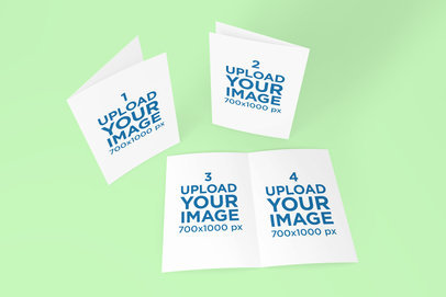 Mockup of Three Bifold Greeting Cards in a Minimalistic Scenario