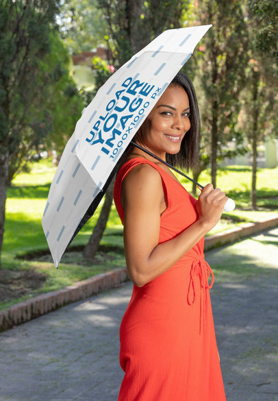 Umbrella Mockup Featuring a Woman at a Park 