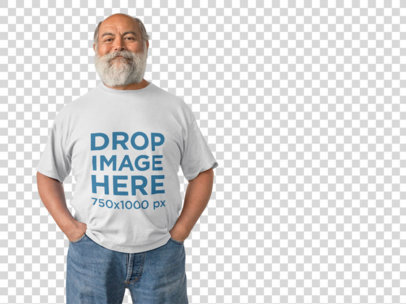 T-Shirt Mockup of a Smiling Hispanic Elder Man in a Studio 